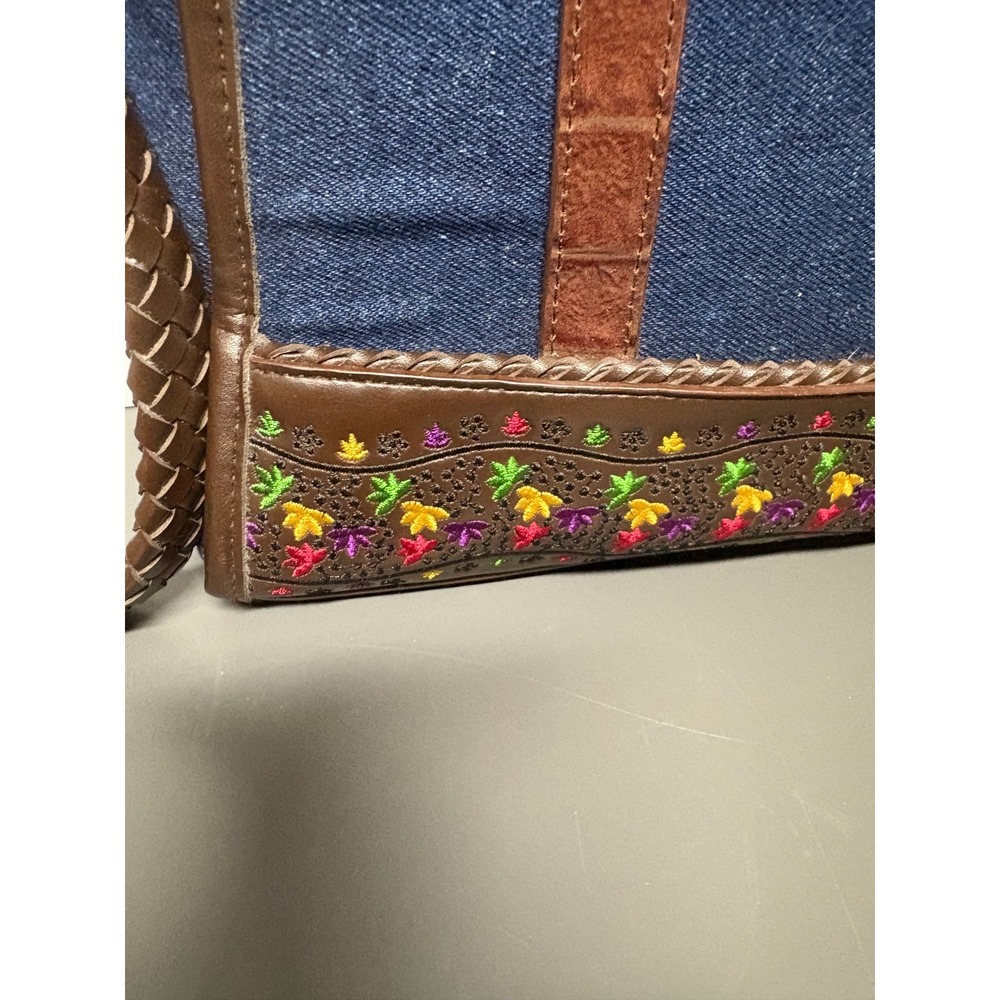 Marlo Blue Denim Leather Crossbody Bag Colorful Embroidered Heart Charm Brighton - Picture 3 of 16